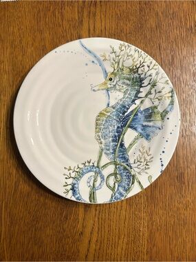 Pier 1 Sea Life Seahorse 9” Salad Plate Ironstone Coastal Nautical Discontinued
